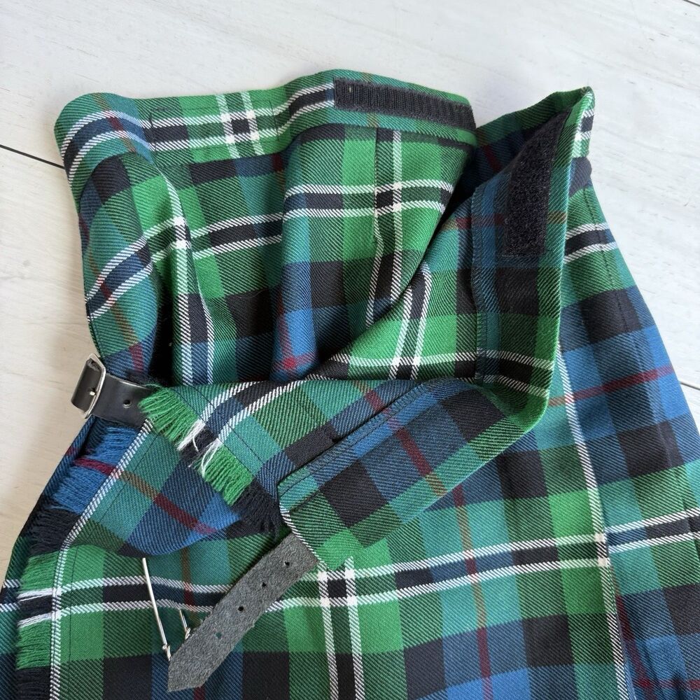 VTG Anderson Innes Scotland Wool Tartan Kilt Youth Green Plaid Adjustable Waist - Picture 10 of 10